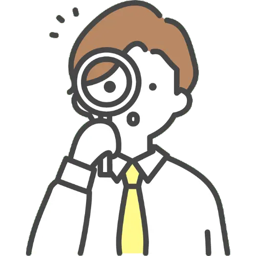 虫眼鏡を除いて何かを発見した男性のイラスト